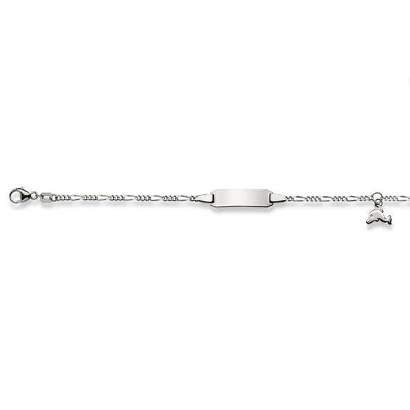Bracelet d'identité, figaro, or blanc 750/ 18 ct., pendentif dauphin, 14 cm