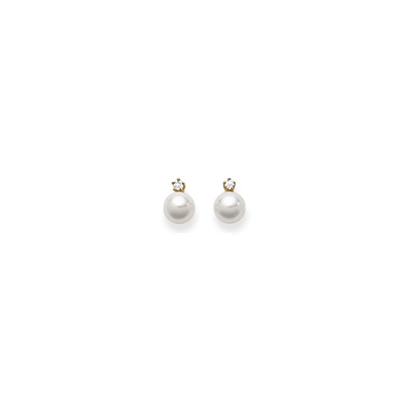 Clous d'oreilles avec perle Akoya 6.5 -7 mm, or jaune 750/18 ct. 2 diamants 0.06ct. s diamants 0.06 ct G taille brillant