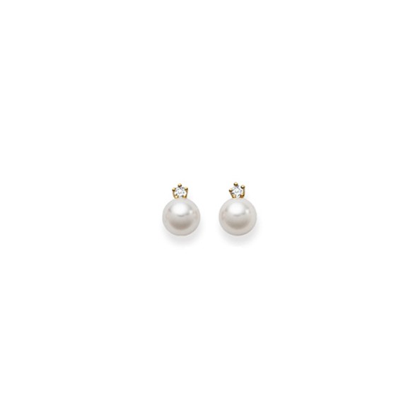 Clous d'oreilles avec perles or jaune 750/18 ct. avec 2 diamants 0.10ct.
