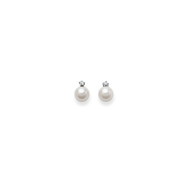 Clous d'oreilles perles Akoya, 6.5 - 7 mm, diamants 0.06 ct., or blanc 750/18ct.