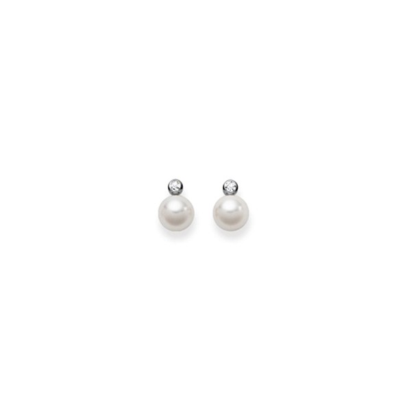 Clous d'oreilles perles Akoya, 7 - 7.5 mm, diamants, or 750