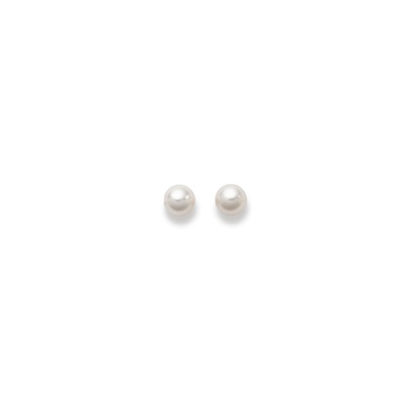 Clous d'oreilles, perles eau douce, 6- 6.5 mm, or blanc 750/ 18 ct.