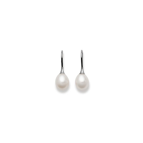 Pendants d'oreilles avec perles d'eau douce, 7.5 - 8 mm, or blanc 750/18 ct.c 75