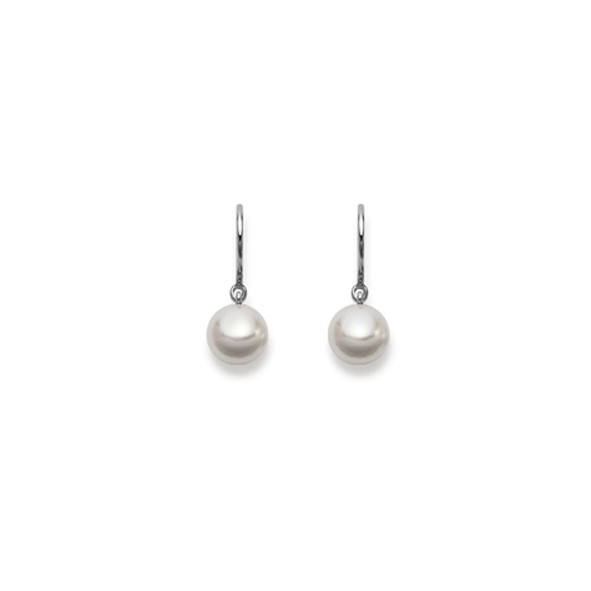 Pendant d'oreilles, perles d'eau douce blanches, 8.5 -9 mm, or 750