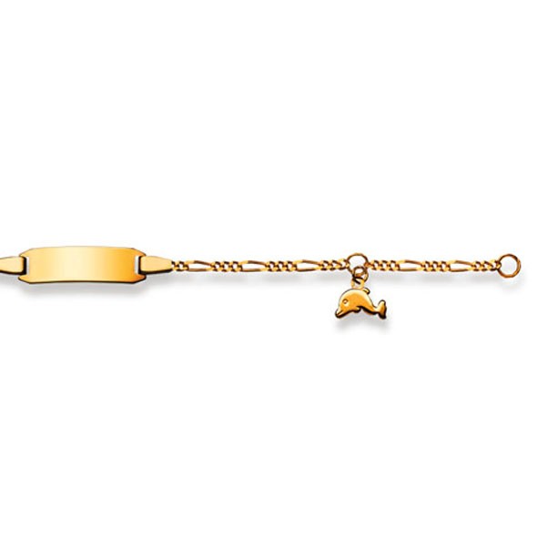 Bracelet d'identité, Figaro, or jaune 375/ 9 ct., dauphin