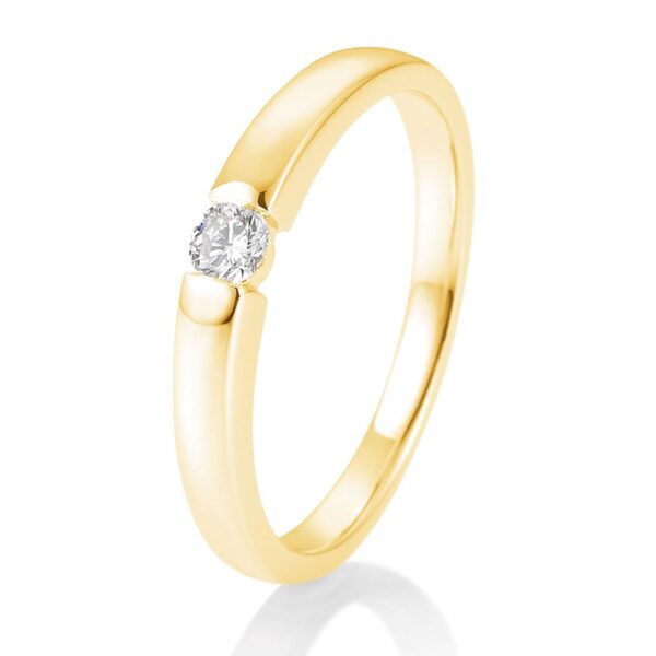 Bague solitaire or jaune 750/18 ct. avec diamant, 0,10 Ct. H SI