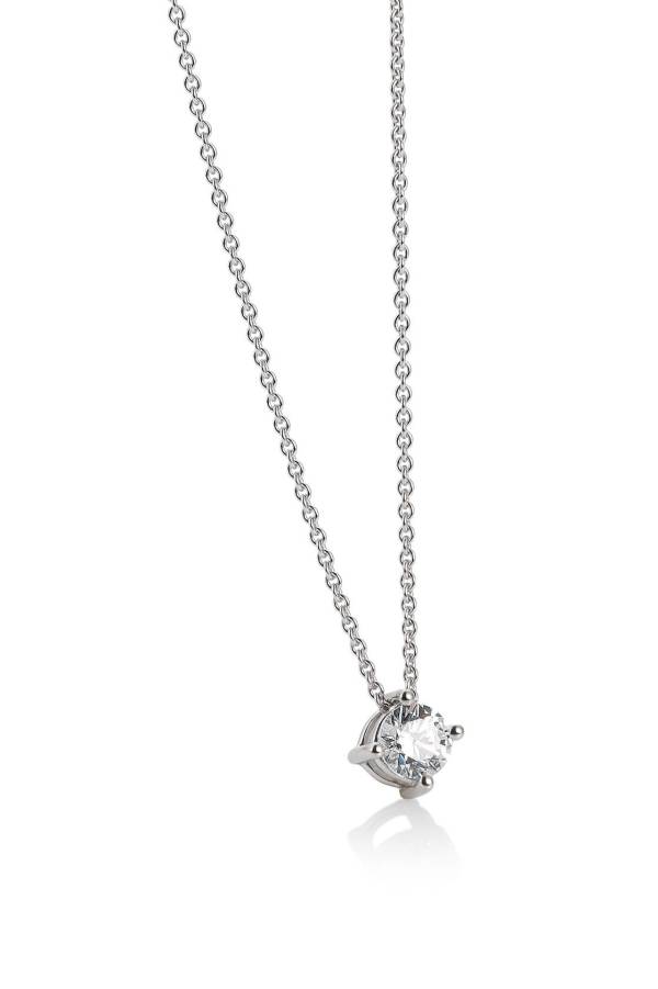 Collier avec pendentif diamant, or blanc 750/18 ct., 4 griffes, chaîne inclue 0,15 Ct. H SI