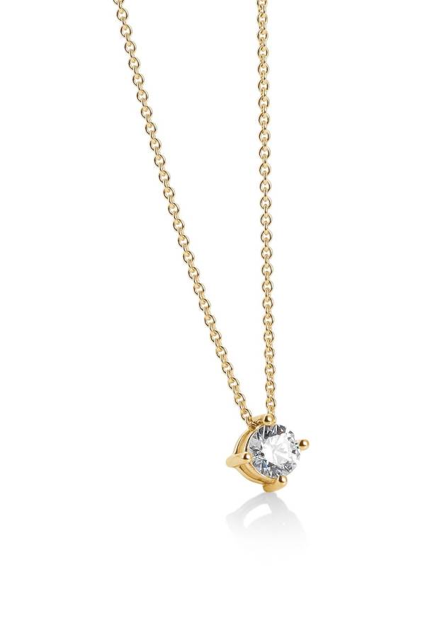 Collier avec pendentif diamant, or jaune 750/18 ct., 4 griffes, chaîne inclue 0,15 Ct. H SI