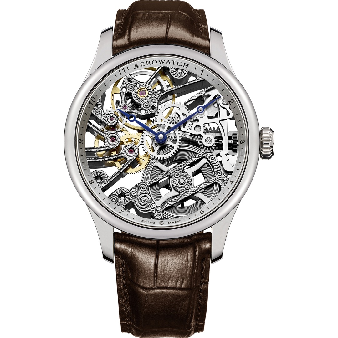 Aerowatch Renaissance Big Mechanical Skeleton cuir brun