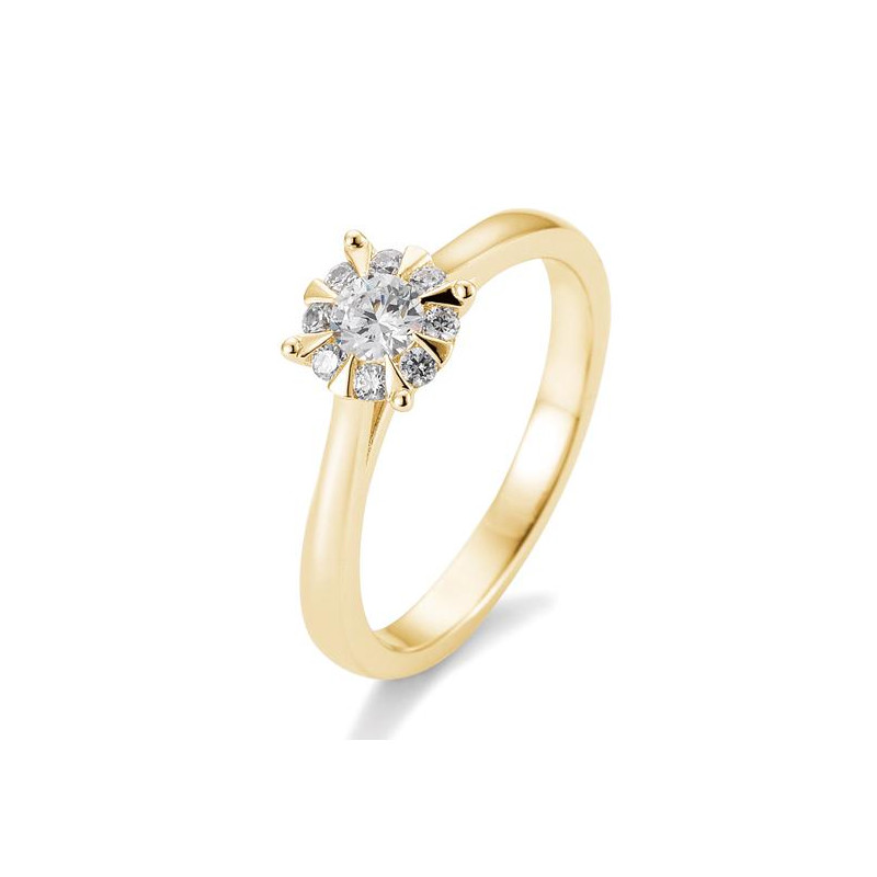 Solitärring Gelbgold 750/18 kt. mit Diamanten, insgesamt 0,39 ct. H SI, (Illusion 1.ct.)