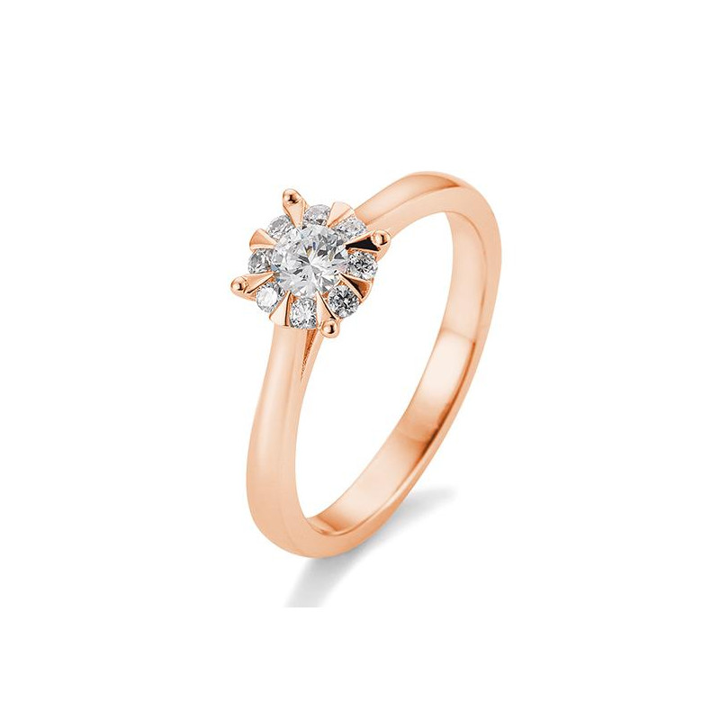 Solitärring Rotgold 750/18 kt. mit Diamanten, insgesamt 0,39 ct. H Si, (Illusion 1.ct)