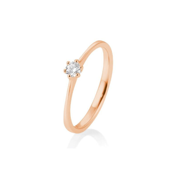 Bague solitaire avec or rose 750-18ct. avec diamant, 6 griffes, 0,10 Ct. H SI