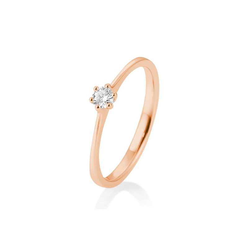 Bague solitaire avec or rose 750-18ct. avec diamant, 6 griffes, 0,10 Ct. H SI