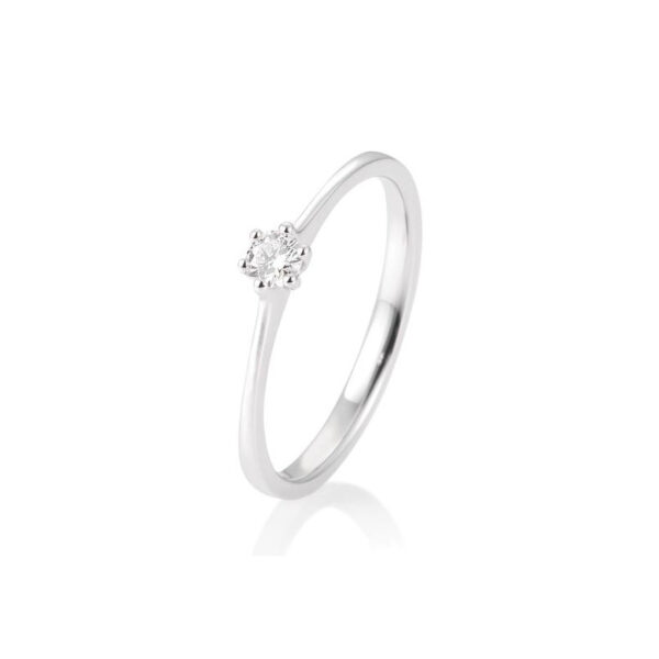 Bague solitaire or blanc 750-18 ct. avec diamant, 6 griffes, 0,10 Ct. H SI.