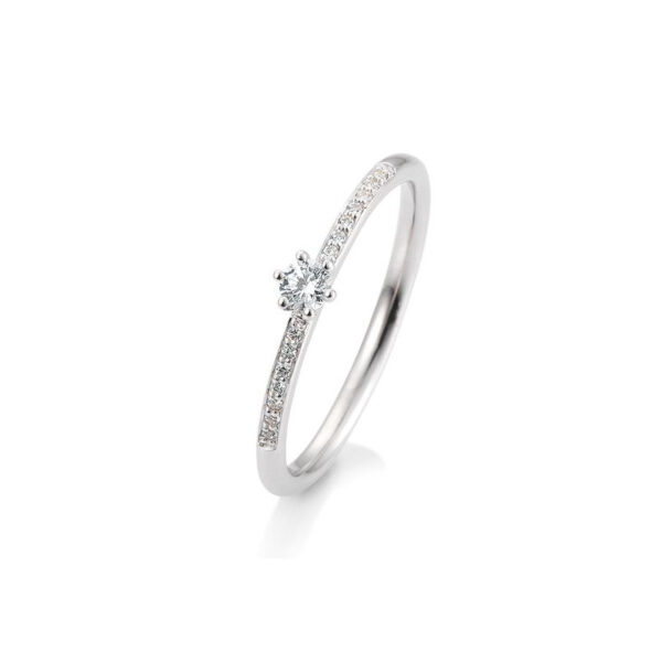 Bague solitaire or blanc 750/18 ct. diamant central 0,10 ct. H SI, 6 griffes, total 0,17 ct. H SI