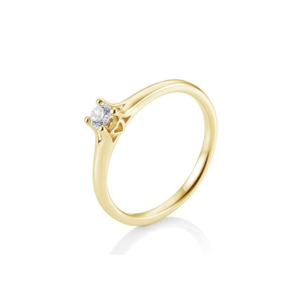 0,10 ct. H Si Diamant Solitärring Gelbgold 750/18 kt. 4 Krappen, Herzdekor