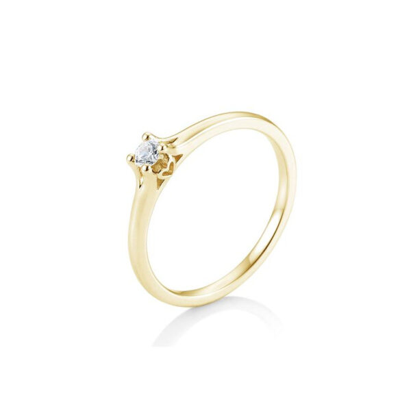 0,15 ct. H Si Solitärring 750/18 Kt. Gelbgold mit Diamant, 4 Krappen, Herzdekor