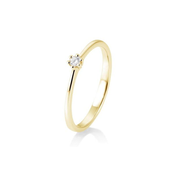 Bague solitaire or jaune 750-18 ct. avec diamant, 6 griffes, 0,05 Ct. H S