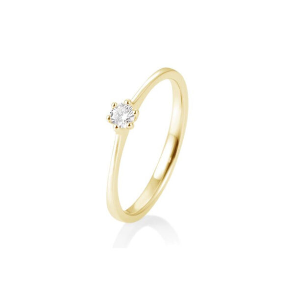 Bague solitaire or jaune 750-18 Ct. avec diamant, 6 griffes, 0,10 Ct. H SI