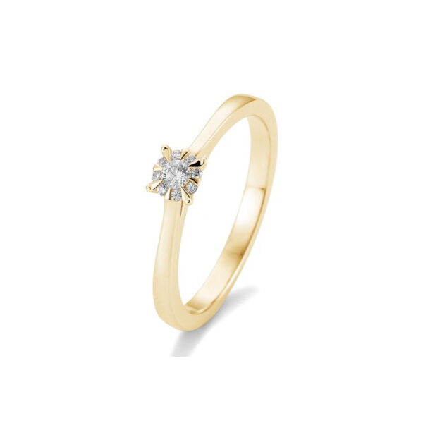 Solitärring Gelbgold 750/18 kt. mit Diamanten, insgesamt 0,104 ct. H SI, ( Illusion 0.25ct )