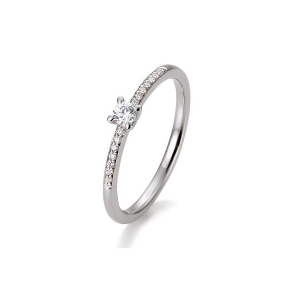 Bague solitaire platine 950 diamant central 0,10 ct. H SI, 4 griffes, total 0,17 ct. H SI
