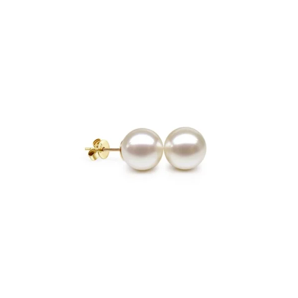 Clous d'oreilles perles Akoya ronde or jaune 750/18 ct.