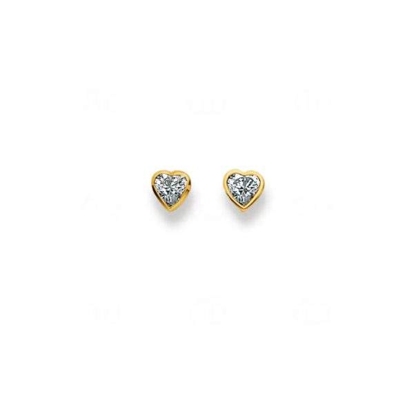 Clous d'oreilles cœur avec zircon en or jaune 750/18 ct