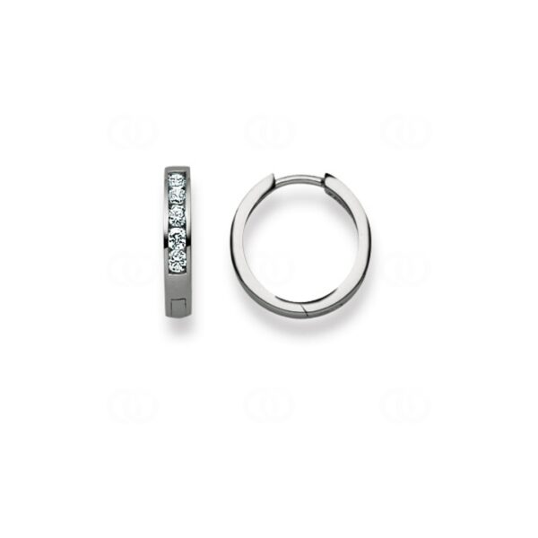 Kreolen mit Scharnier 750/18 Kt Weißgold Poliert mit Zirkonia, 14 mm
