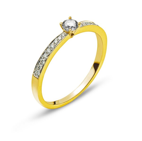 Ring Gelbgold 750/18 kt. 18 Diamanten tot. 0,10 ct. & 1 Diamant 0.15 ct