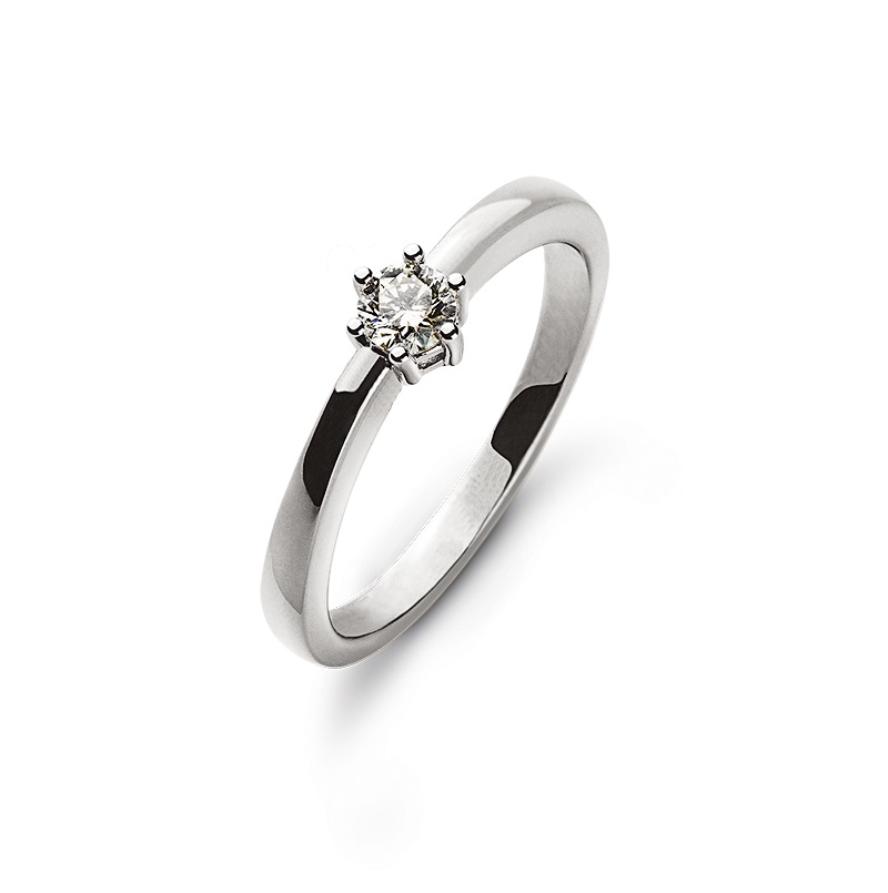 0,15 ct. Solitärring Weißgold 750/18 kt. 6 Krappen mit Diamant