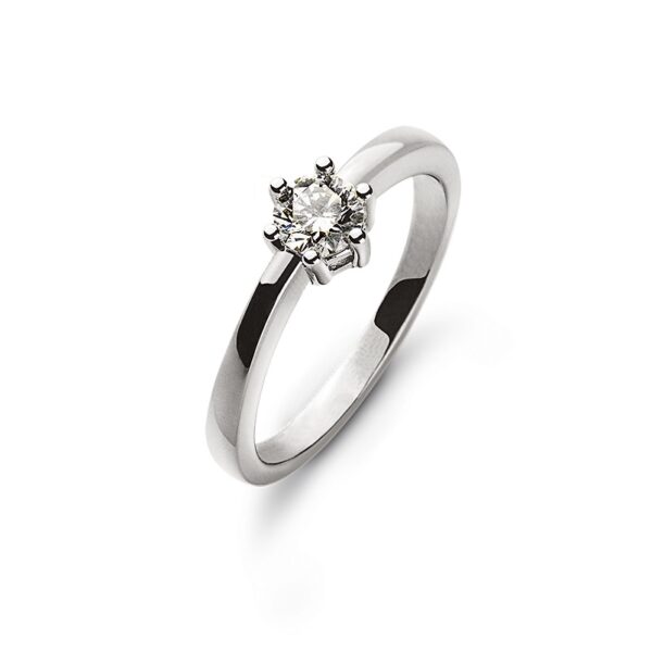 0,33 ct. Solitärring Weißgold 750/18 kt. 6 Krappen mit Diamant