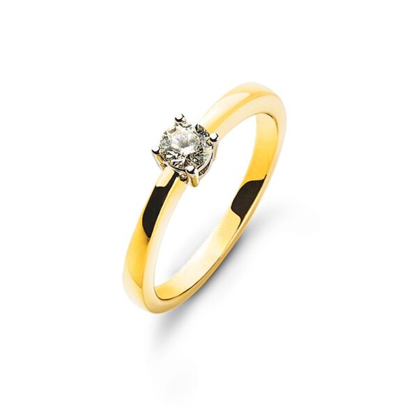0,15 ct. Solitärring Gelb-Weißgold 750/18 kt. 4 Krappen Diamant H SI