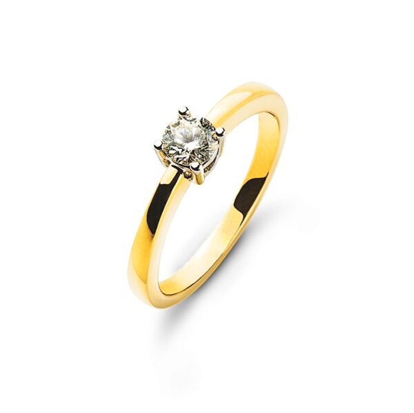 0,20 ct. Solitärring Gelb-Weißgold 750/18 kt. 4 Krappen mit Diamant H SI
