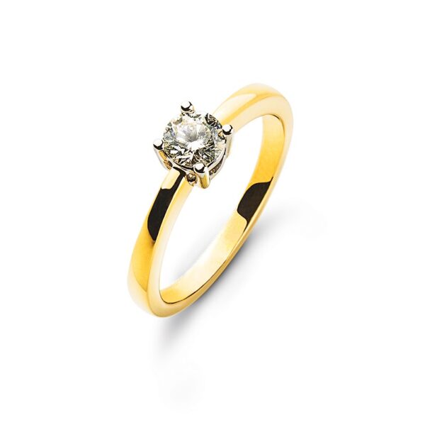 0.33 ct. Solitärring  Gelb-Weißgold 750/18 kt. 4 Krappen mit Diamant H SI