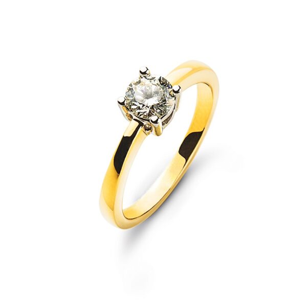 0.50 ct. Solitärring Gelb-Weißgold 750/18 kt. 4 Krappen mit Diamant H SI