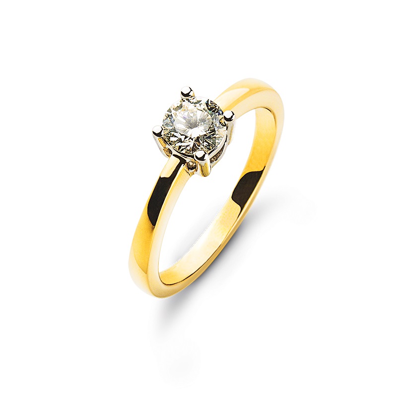0.50 ct. Solitärring Gelb-Weißgold 750/18 kt. 4 Krappen mit Diamant H SI