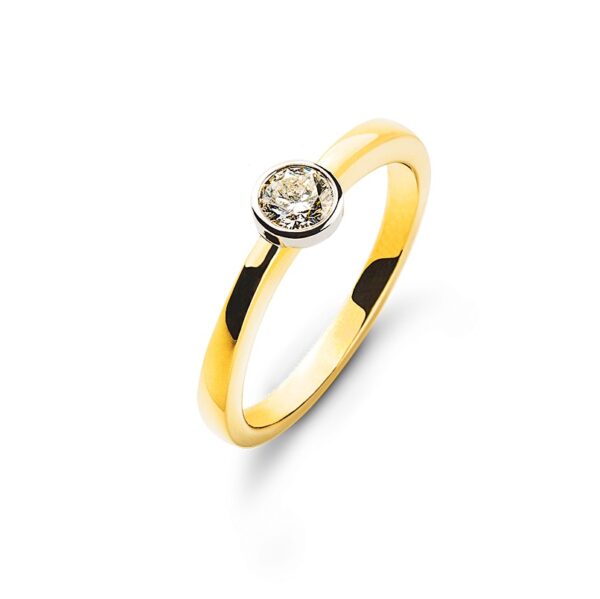 0,10 ct. Solitärring Gelb-Weißgold 750/18 kt. Zargenfassung mit Diamant H SI