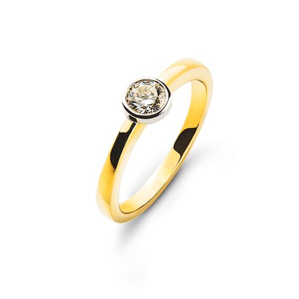 0,15 ct. Solitärring Gelb-Weißgold 750/18 kt. Zargenfassung mit Diamant H SI