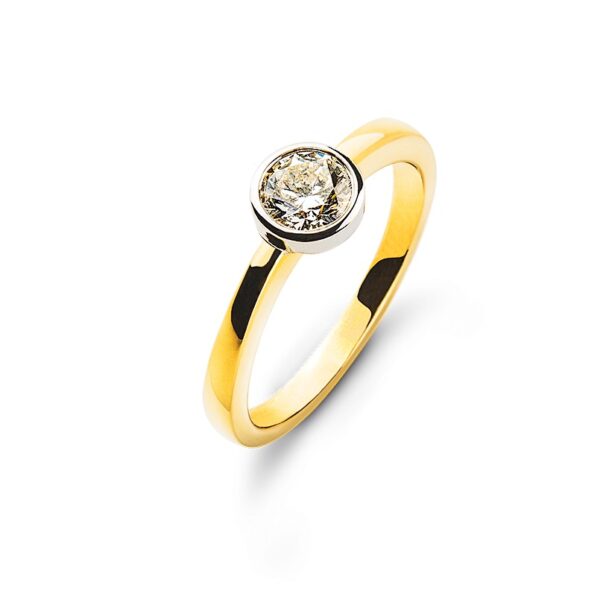 0,25 ct. Solitärring Gelb-Weißgold 750/18 kt. Zargenfassung mit Diamant H SI
