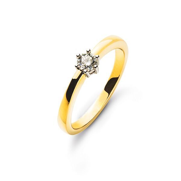 0,15 ct. Solitärring Gelb-Weißgold 750/18 kt. 6 Krappen mit Diamant H SI