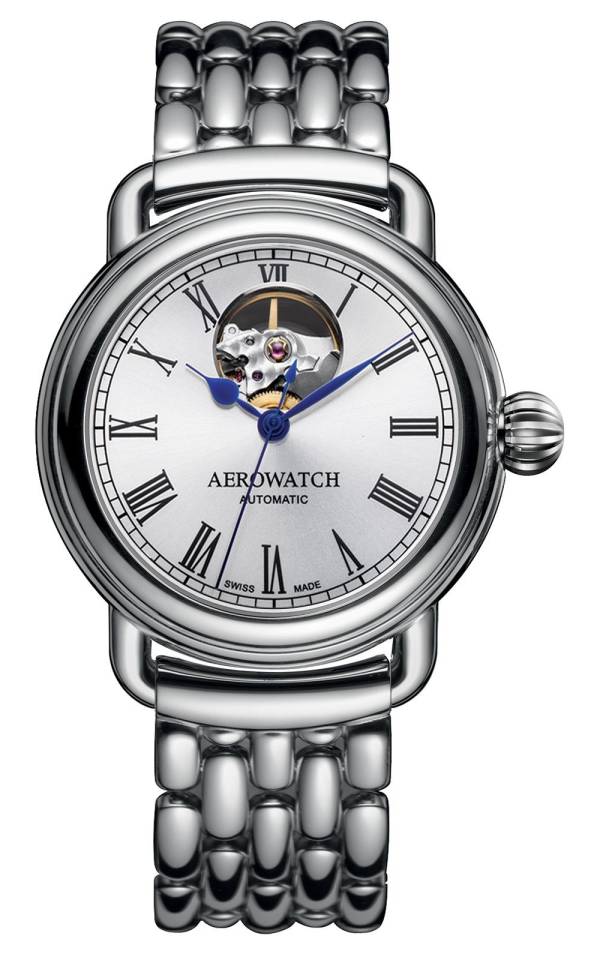Aerowatch 1942 Automatic Open Heart Argenté bracelet acier