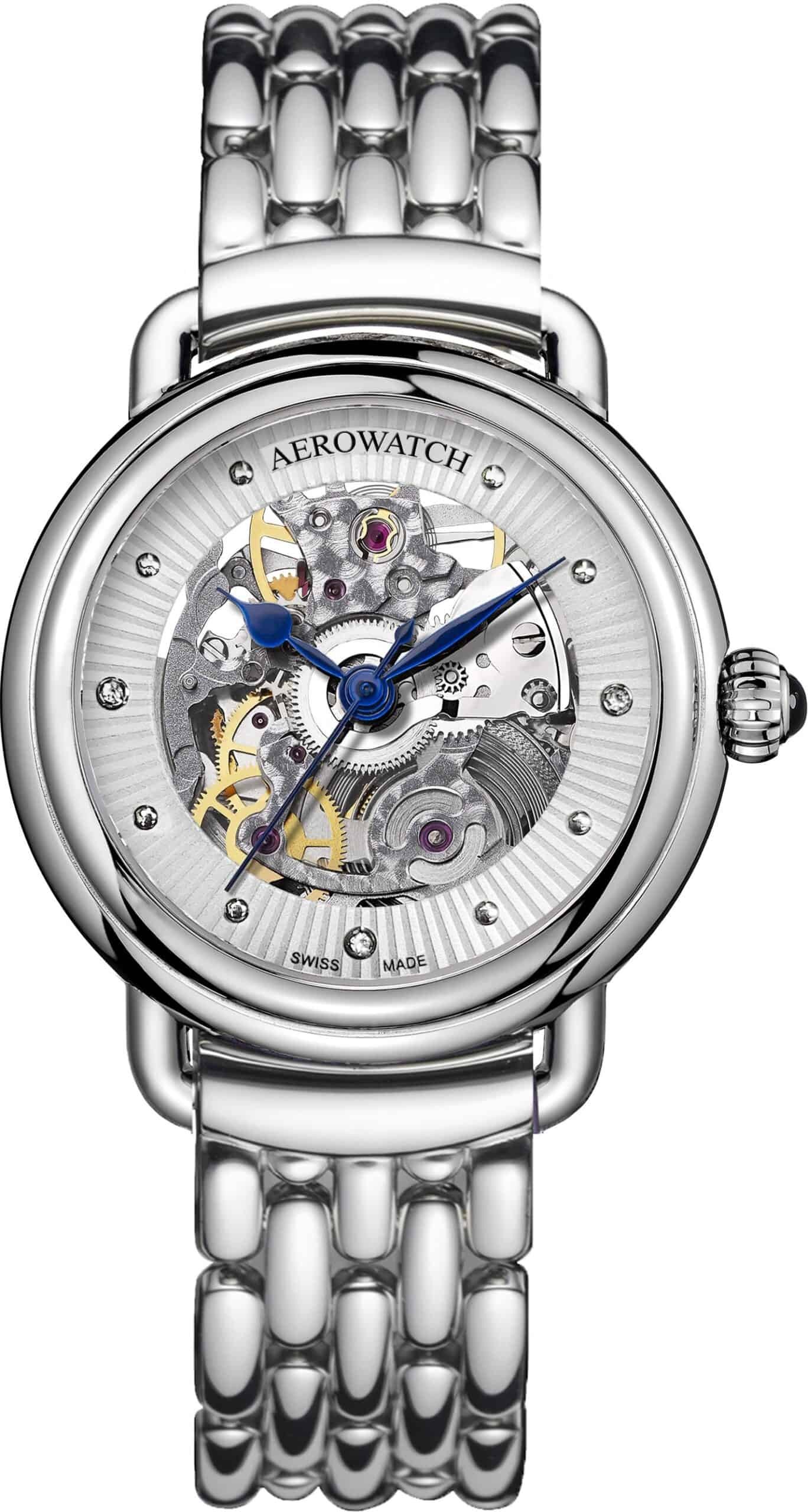 Aerowatch 1942 Lady Automatic Skeleton bracelet acier Le Diamant