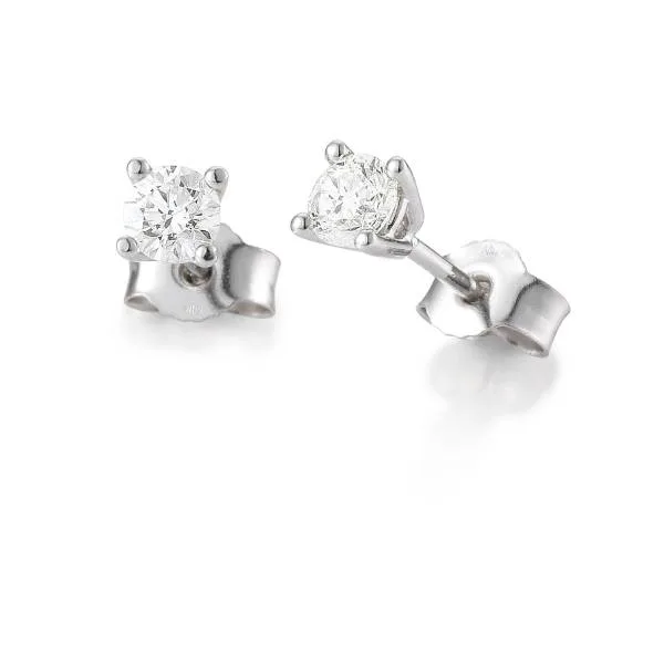 Ohrstecker aus Weißgold 750/18 ct. 4 Krappen mit Diamant, insgesamt 0,15 ct. H SI