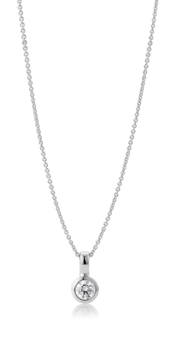 Pendentif diamant, or blanc 750/18 ct. , serti clos avec bélière 0,40 Ct. H SI (sans chaîne)