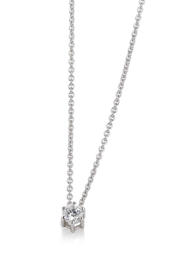 Collier avec pendentif diamant, or blanc 750/18 ct. ,6 griffes, chaîne inclue 0,25 Ct. H SI