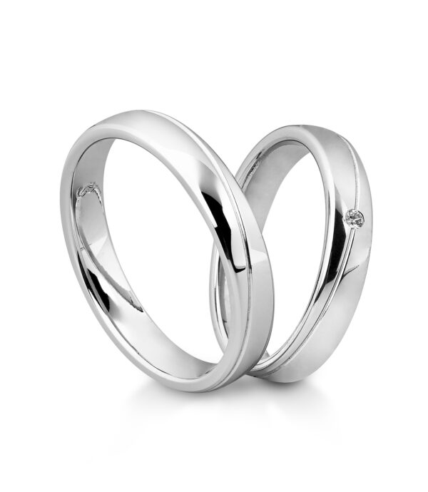Alliance de mariage Breuning en or blanc avec 1 diamant lediamant.ch