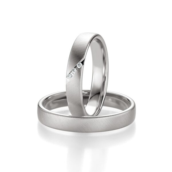 Alliance de mariage Breuning en or blanc satié avec 3 diamant lediamant.ch