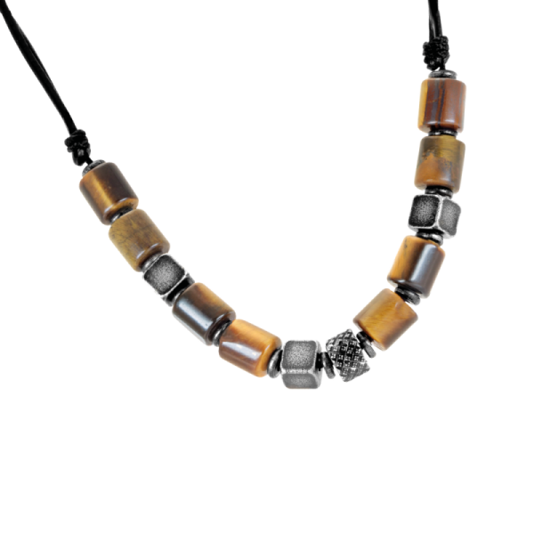 ROCHET - Halskette NIRVANA, Stahl und Tigeraugensteine, 50 cm