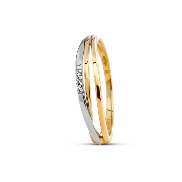 Ring aus Gelb- und Weissgold 750/18 ct mit 3 Diamant(en) im Brillantschliff 0,015 ct.