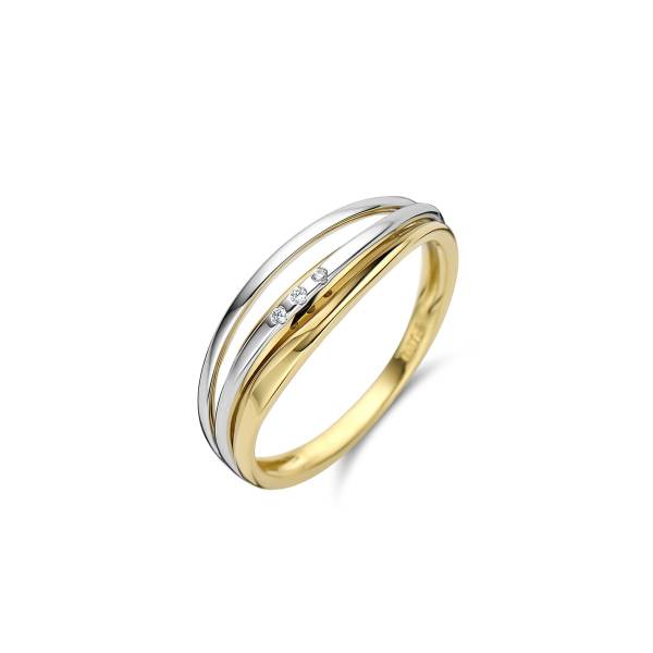 Ring aus 750/18 Karat Gelb- und Weißgold mit 3 Diamant(en) im Brillantschliff 0,015 Karat.